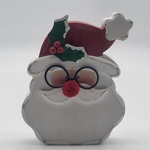Santa Head Wood Christmas Chunky Mantel Sitter Tier Tray Holiday Decor